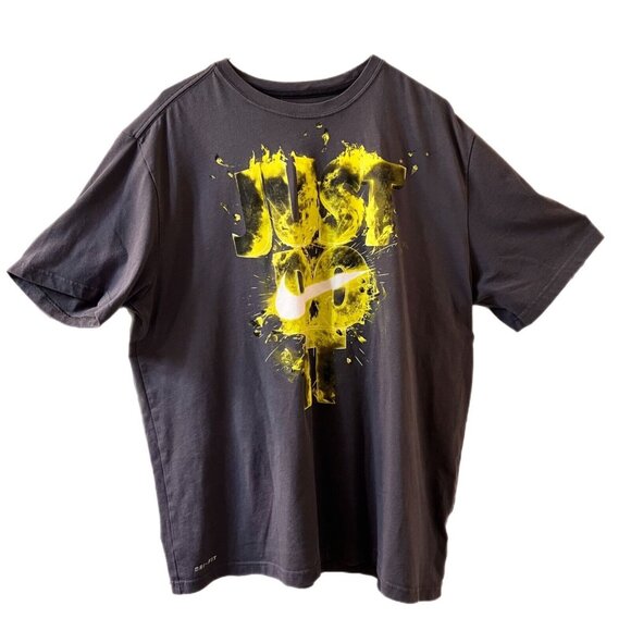 Nike Dri Fit T Shirt Just Do It Gray Green Spell Out Flames Splash Swoosh SZ XL - Picture 3 of 13